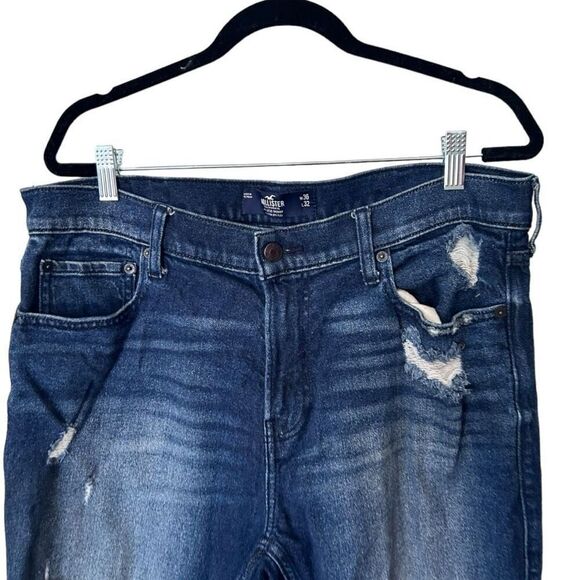 Hollister Blue Denim Distressed High-Rise Athletic Skinny Jeans Size W36 L 32 - Picture 5 of 11